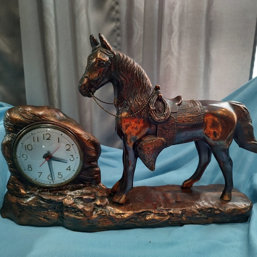 Antique New Haven Mantle Clock Western Horse